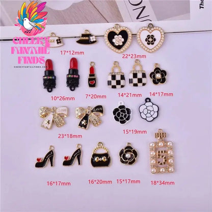 10pcs Perfume Bottle Enamel Charms Lipstick Bow Tie High-heeled Shoes Bag Pendants DIY Earrings Necklace Accessory Jewelry Craft Cheeky Fantail Finds