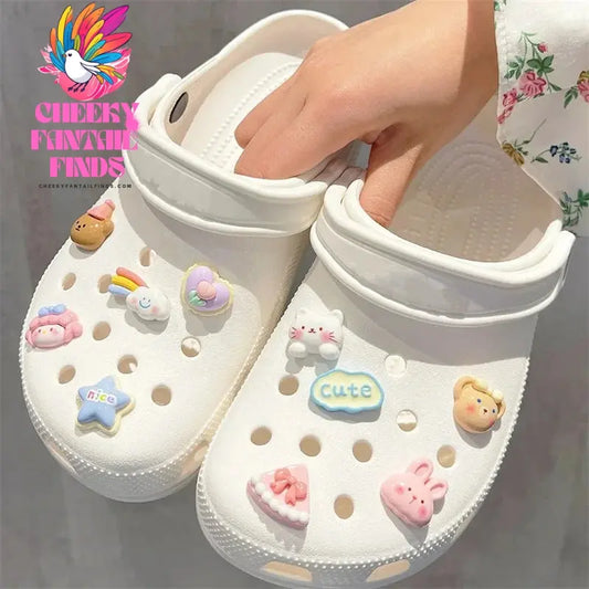 10pcs Rainbow Bear Hole Shoe Charms Accessories Shoe Buckle Cute Little Animals Shoes Flower DIY Shoes Decoration Cheeky Fantail Finds