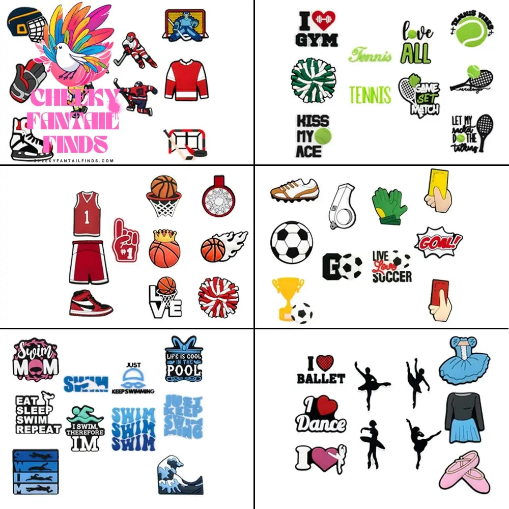 10pcs Sport Shoe Charms Basketball Football Swimming Tennis  Shoe Decorations Pins for Men Women Kids Shoe Ornament Accessories - Cheeky Fantail Finds