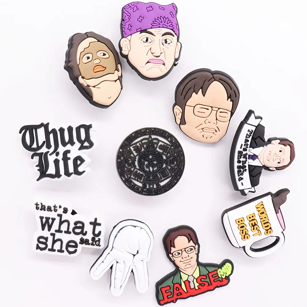 10pcs "World's Best Boss" & Pop Culture PVC Shoe Charms Set - Diverse Cartoon Faces & Inspirational Phrases - Ideal for DIY Bracelets, Hole Slippers & More - Unique Gift for Men Cheeky Fantail Finds