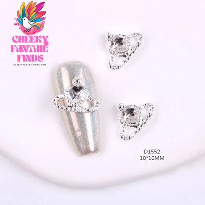 10pcs/lot Flat Bear Nails Charm Rhinestones Silver/Gold Nail Accessories Professional Charm Zirconia Diamond Luxury Parts DIY Cheeky Fantail Finds