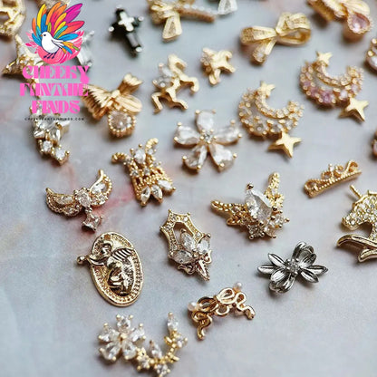 10pcs/lot Luxury Unicorn Heart Love Zircon Crystals Metal Nails Jewelry Decorations Nail Art Accessories Charms Parts Supplies Cheeky Fantail Finds