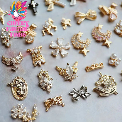 10pcs/lot Luxury Unicorn Heart Love Zircon Crystals Metal Nails Jewelry Decorations Nail Art Accessories Charms Parts Supplies Cheeky Fantail Finds