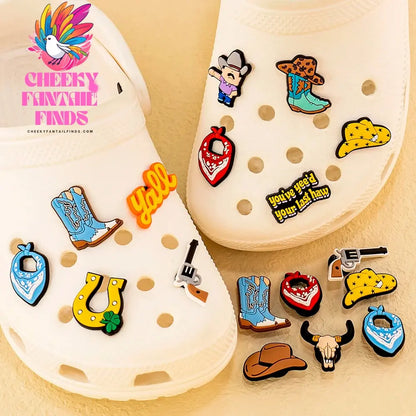 11/12 PVC Shoe Charms Cowboy Cowgirl Hat Shoe Decorations Pins for Men Women Gift Star Heart Sandal Clog Accessories Clog Buckle - Cheeky Fantail Finds