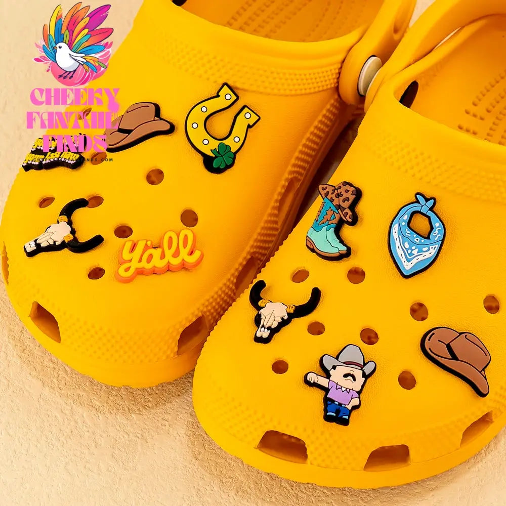11/12 PVC Shoe Charms Cowboy Cowgirl Hat Shoe Decorations Pins for Men Women Gift Star Heart Sandal Clog Accessories Clog Buckle - Cheeky Fantail Finds