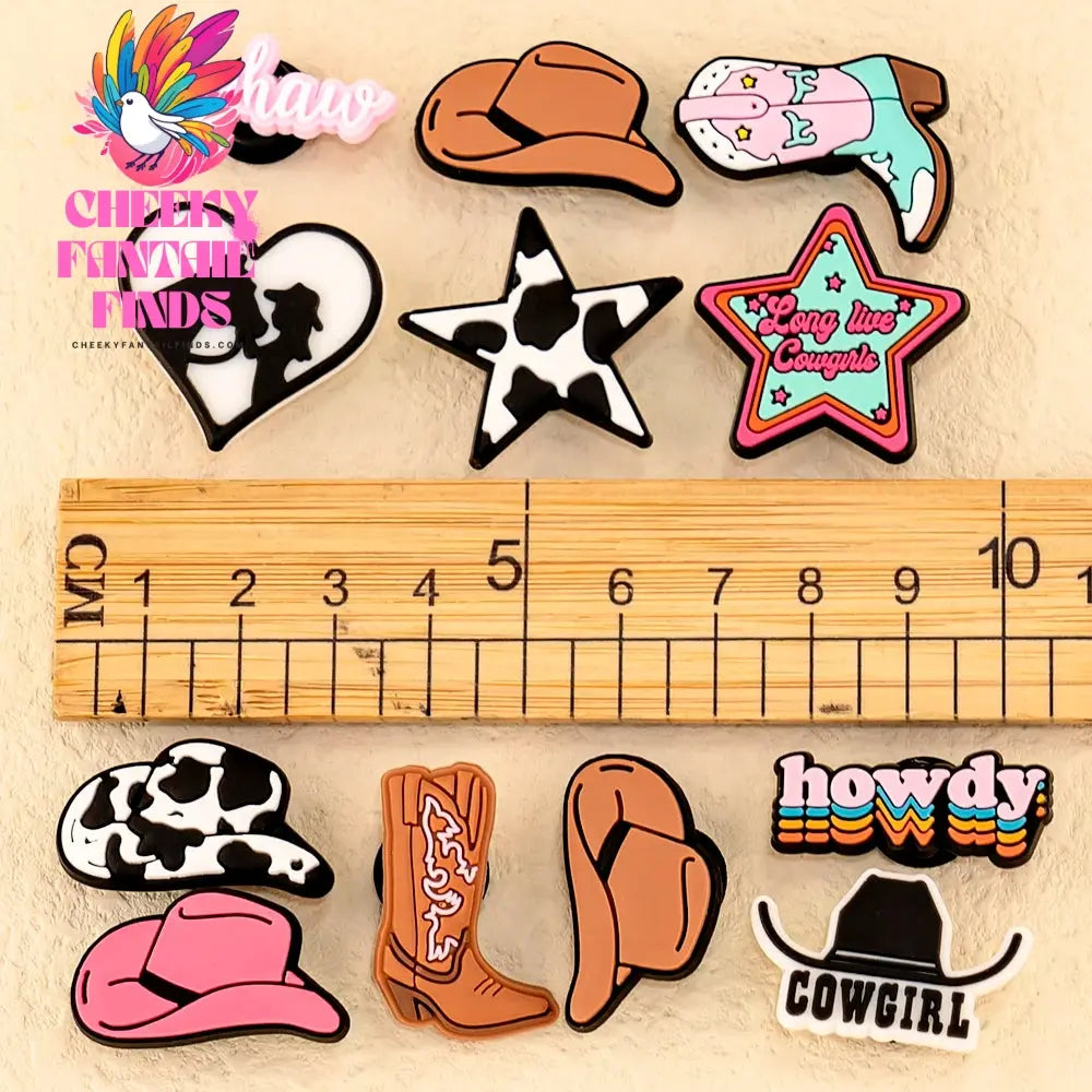 11/12 PVC Shoe Charms Cowboy Cowgirl Hat Shoe Decorations Pins for Men Women Gift Star Heart Sandal Clog Accessories Clog Buckle - Cheeky Fantail Finds