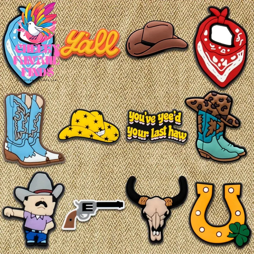 11/12 PVC Shoe Charms Cowboy Cowgirl Hat Shoe Decorations Pins for Men Women Gift Star Heart Sandal Clog Accessories Clog Buckle - Cheeky Fantail Finds
