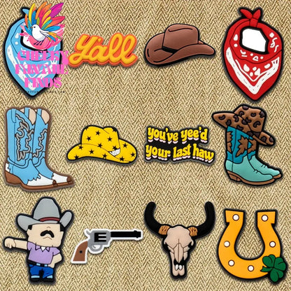 11/12 PVC Shoe Charms Cowboy Cowgirl Hat Shoe Decorations Pins for Men Women Gift Star Heart Sandal Clog Accessories Clog Buckle - Cheeky Fantail Finds