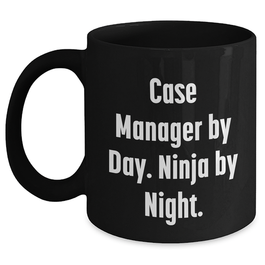 Funny Case Manager Gifts - 'Case Manager By Day. Ninja By Night.' Black Coffee Mug for Father's Day from Friends to Coworkers - Main