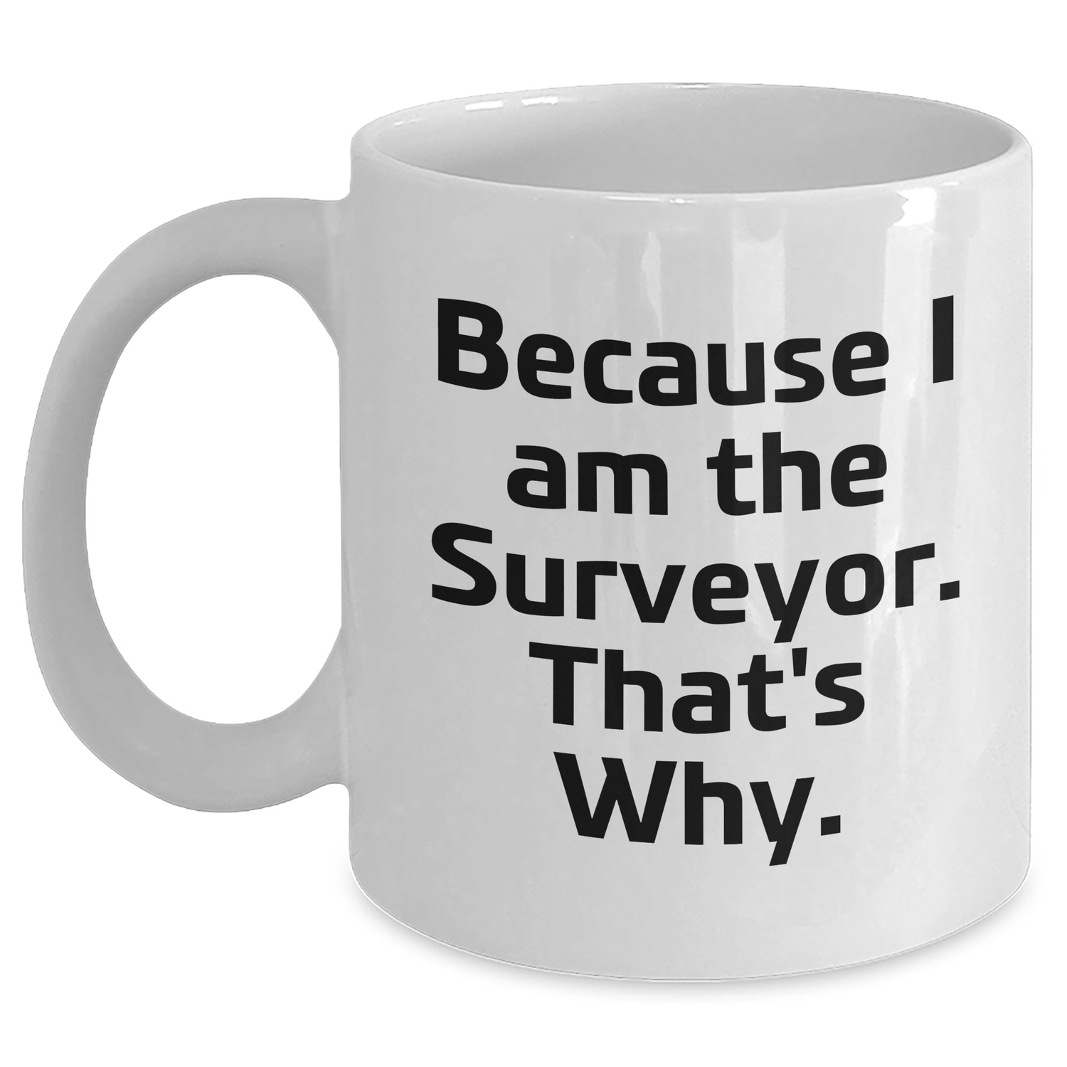 Surveyor Gifts from Friends and Family, Funny White Coffee Mug for Graduation, 'Because I Am The Surveyor. That's Why.' - Main
