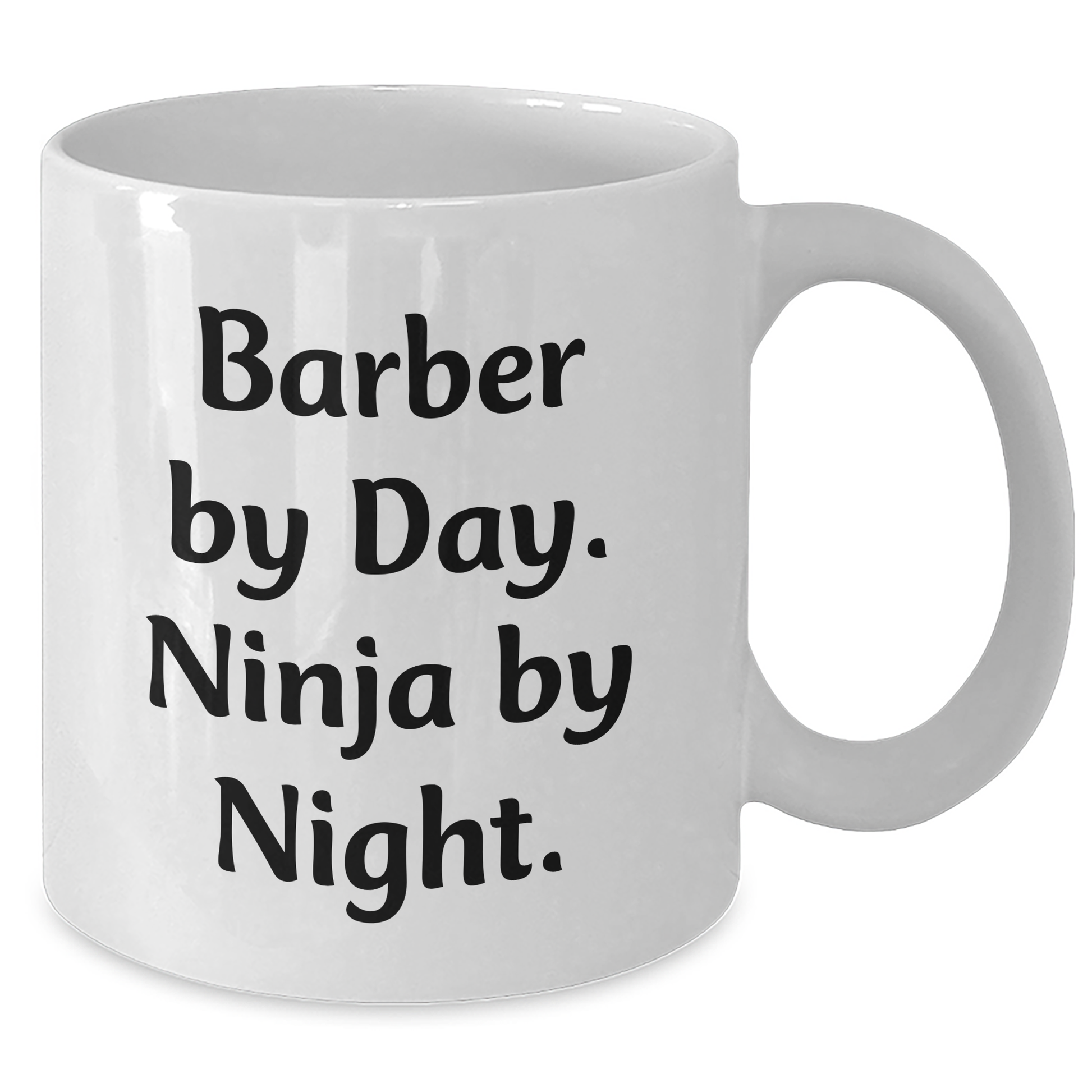 Barber Gifts for Father's Day, Funny Quote White Coffee Mug, 'Barber By Day. Ninja By Night.' for Men or Friends, Gifts from Family, 11oz or 15oz Capacity, Ceramic, Microwave and Dishwasher Safe - Additional