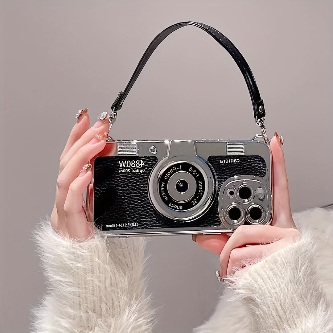 Vintage Camera Design Phone Case with PU Leather Strap for iPhone Models 11 through 14 - Stylish Protection & Convenience