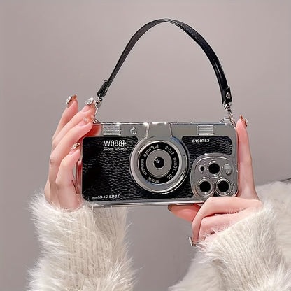 Vintage Camera Design Phone Case with PU Leather Strap for iPhone Models 11 through 14 - Stylish Protection & Convenience