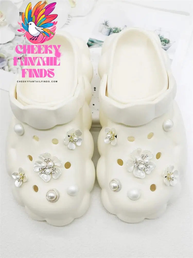 12PCS ABS Shoe Charms Buckles DIY Adorable Clog Accessories White Floral Decorations Ornaments Fit Women Sandals Halloween Gifts - Cheeky Fantail Finds