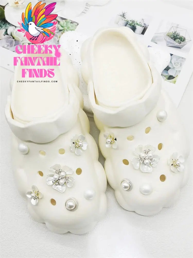 12PCS ABS Shoe Charms Buckles DIY Adorable Clog Accessories White Floral Decorations Ornaments Fit Women Sandals Halloween Gifts - Cheeky Fantail Finds
