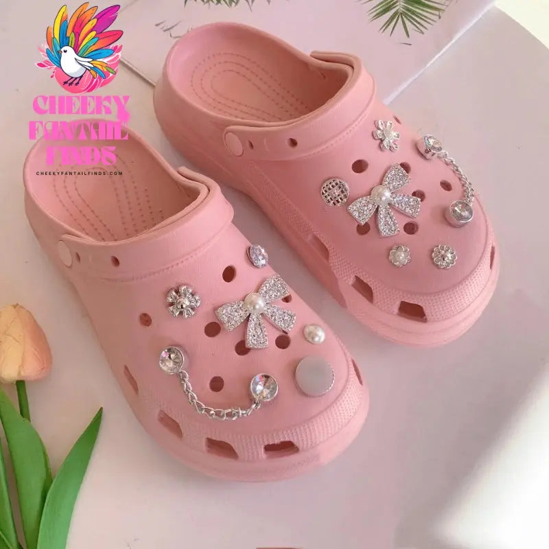 12PCS/lot Shoe Charms Decoration Buckle Pins Cute Creative Rhinestone Bow Small Flower  Pins DIY Combiation for Clog Friend Gift Cheeky Fantail Finds
