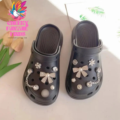12PCS/lot Shoe Charms Decoration Buckle Pins Cute Creative Rhinestone Bow Small Flower  Pins DIY Combiation for Clog Friend Gift Cheeky Fantail Finds