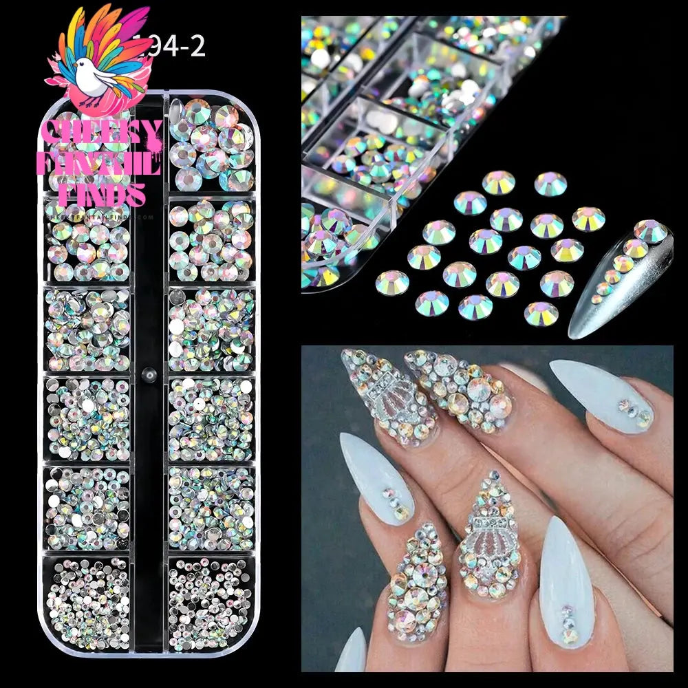 12grids Red Nail Gems Rhinestones 2/3/4/5mm Flat-Back Nail Crystal Diamond SS6/10/16/20/30 Mixed Luxury Glass Rhinestones Charms Cheeky Fantail Finds