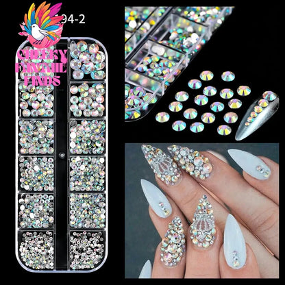 12grids Red Nail Gems Rhinestones 2/3/4/5mm Flat-Back Nail Crystal Diamond SS6/10/16/20/30 Mixed Luxury Glass Rhinestones Charms Cheeky Fantail Finds