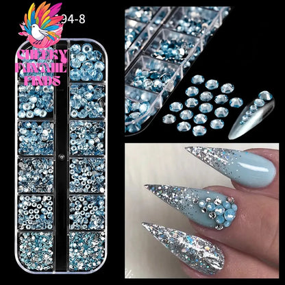 12grids Red Nail Gems Rhinestones 2/3/4/5mm Flat-Back Nail Crystal Diamond SS6/10/16/20/30 Mixed Luxury Glass Rhinestones Charms Cheeky Fantail Finds
