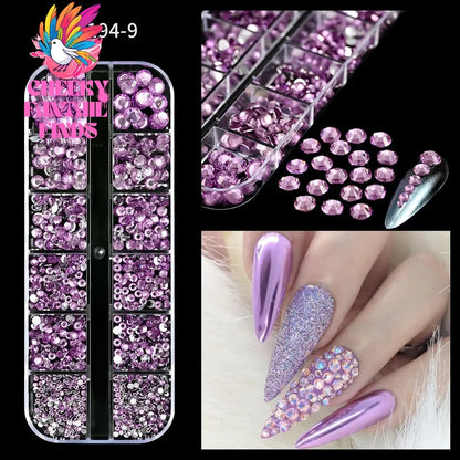 12grids Red Nail Gems Rhinestones 2/3/4/5mm Flat-Back Nail Crystal Diamond SS6/10/16/20/30 Mixed Luxury Glass Rhinestones Charms Cheeky Fantail Finds