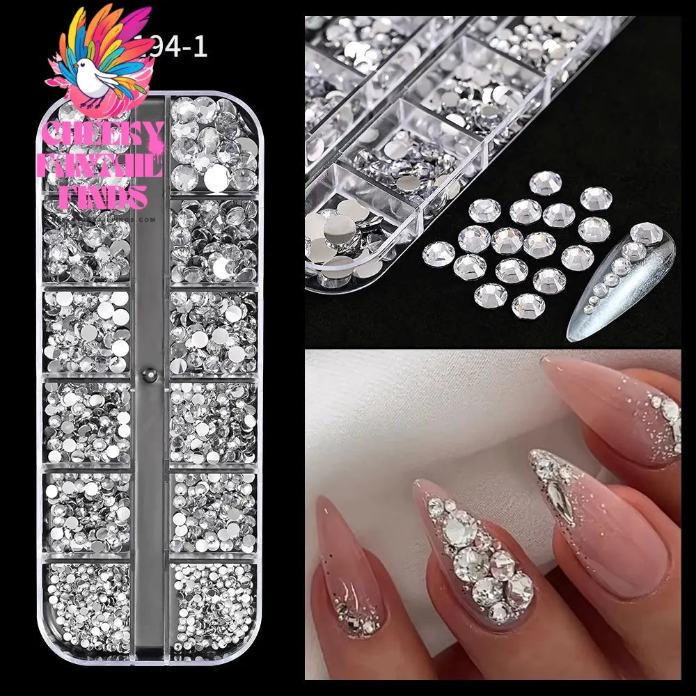 12grids Red Nail Gems Rhinestones 2/3/4/5mm Flat-Back Nail Crystal Diamond SS6/10/16/20/30 Mixed Luxury Glass Rhinestones Charms Cheeky Fantail Finds