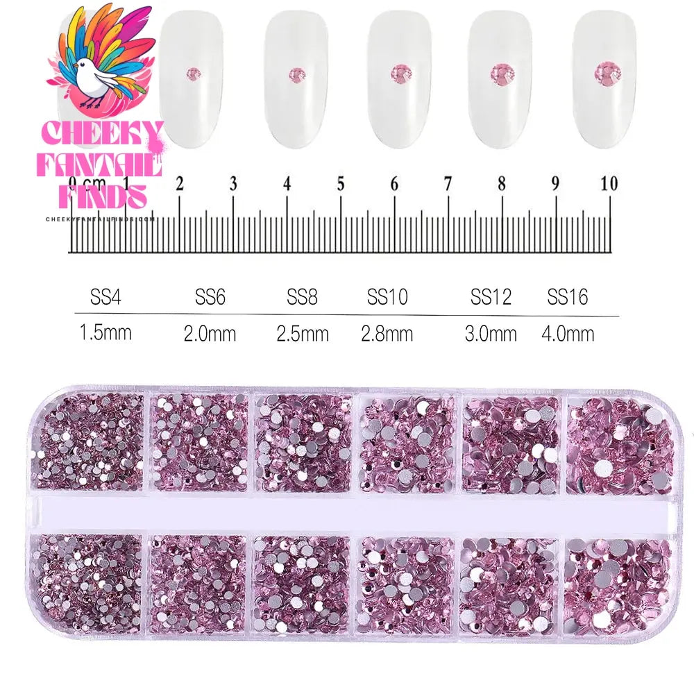 12grids Red Nail Gems Rhinestones 2/3/4/5mm Flat-Back Nail Crystal Diamond SS6/10/16/20/30 Mixed Luxury Glass Rhinestones Charms Cheeky Fantail Finds