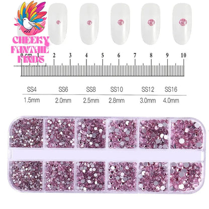 12grids Red Nail Gems Rhinestones 2/3/4/5mm Flat-Back Nail Crystal Diamond SS6/10/16/20/30 Mixed Luxury Glass Rhinestones Charms Cheeky Fantail Finds