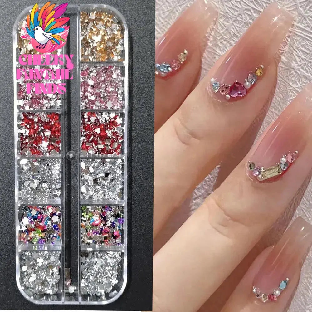 12grids Red Nail Gems Rhinestones 2/3/4/5mm Flat-Back Nail Crystal Diamond SS6/10/16/20/30 Mixed Luxury Glass Rhinestones Charms Cheeky Fantail Finds