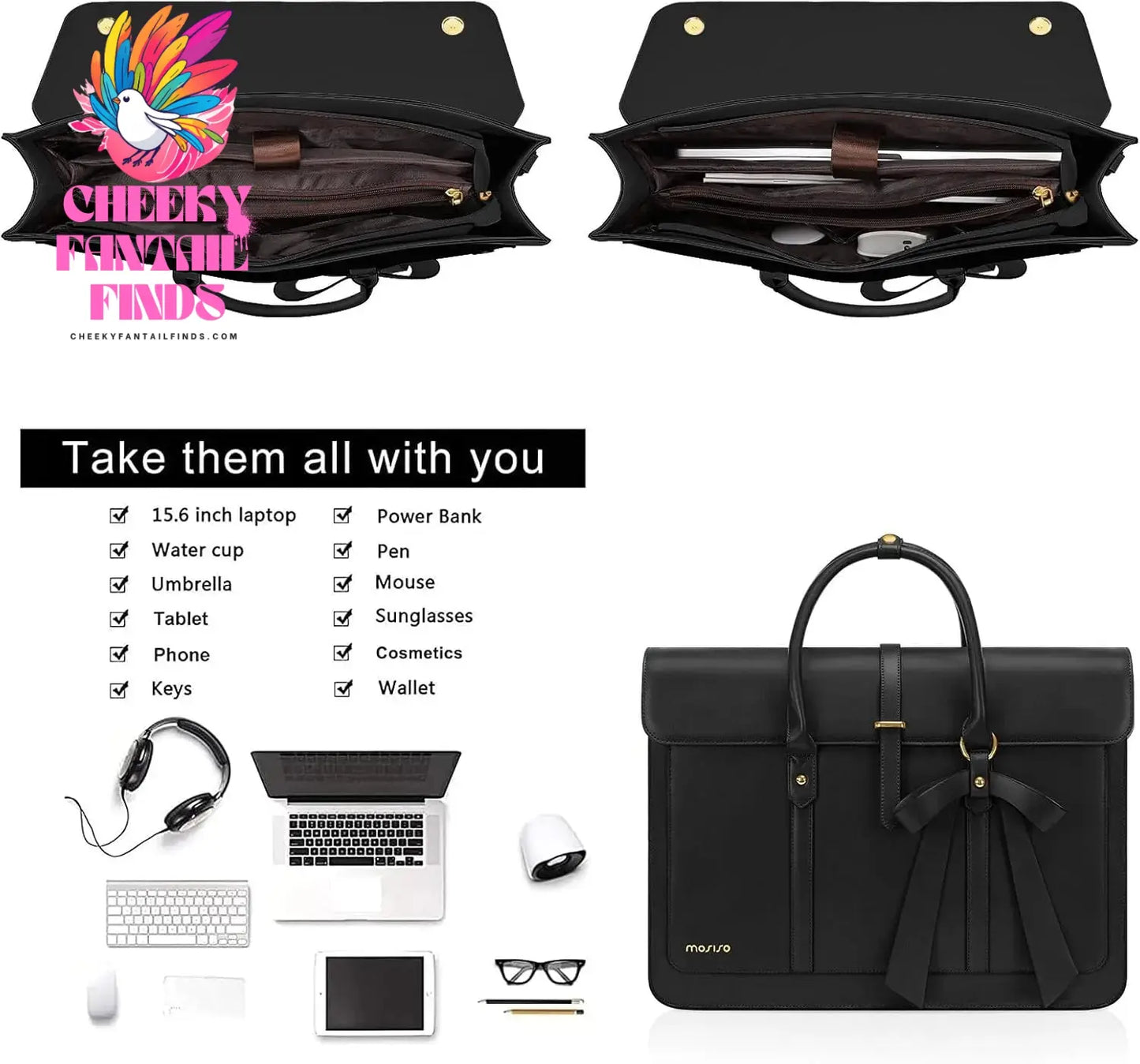 15 15.6 16 inch Laptop Bag for Women MacBook Air Pro M3 M2 M1 HP Dell Asus Notebook PU Leather Computer Shoulder Bag Backpack Cheeky Fantail Finds