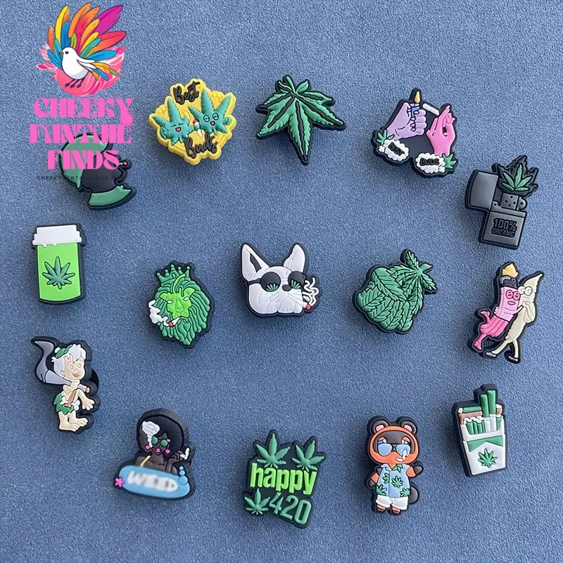 15pcs Green Cartoon Plant Shoe Charms Set, PVC Decorative Accessories for Slides & Sandals - Perfect for Christmas & Birthday Gifts, Shoe Pendant, Party Decor Accessories Cheeky Fantail Finds