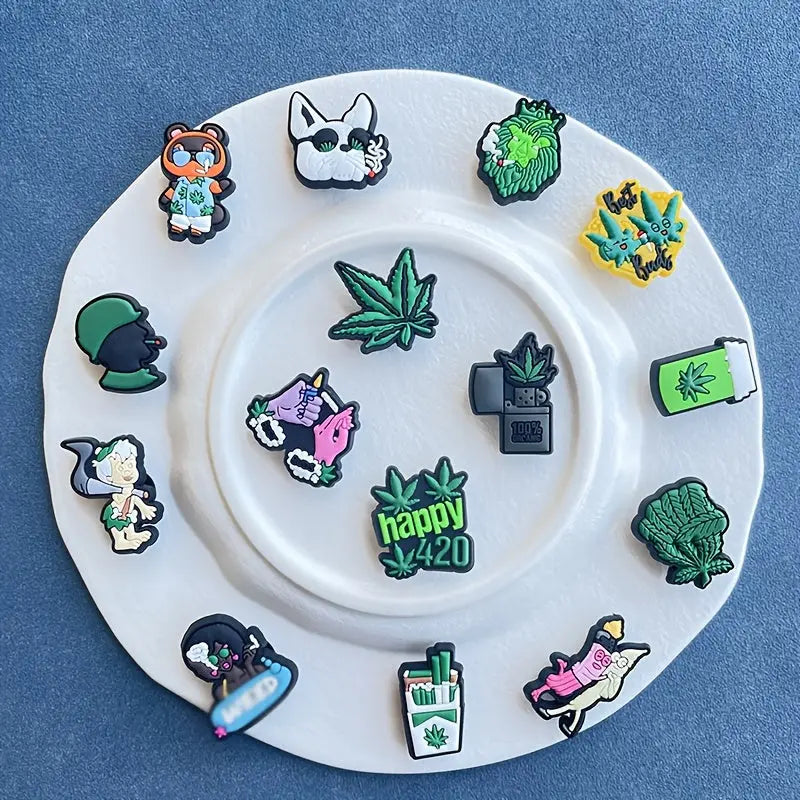 15pcs Green Cartoon Plant Shoe Charms Set, PVC Decorative Accessories for Slides & Sandals - Perfect for Christmas & Birthday Gifts, Shoe Pendant, Party Decor Accessories Cheeky Fantail Finds