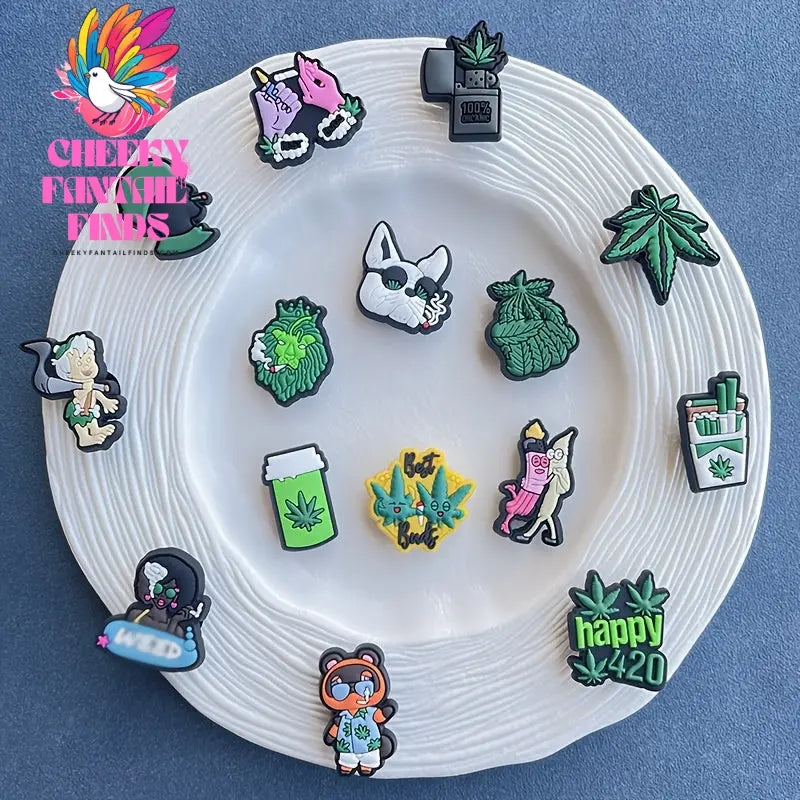 15pcs Green Cartoon Plant Shoe Charms Set, PVC Decorative Accessories for Slides & Sandals - Perfect for Christmas & Birthday Gifts, Shoe Pendant, Party Decor Accessories Cheeky Fantail Finds