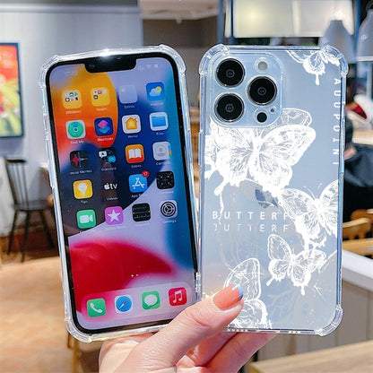 2-Piece Butterfly & Flower Pattern Phone Case - Ultra-Protective Silicone Bumper, Crystal-Clear Transparent Hard Back Cover, Fall-Resistant Luxury Shockproof Design for iPhone 14, 13, 12, 11 Pro Max, X, XR, XS, 7, 8 Plus, Min