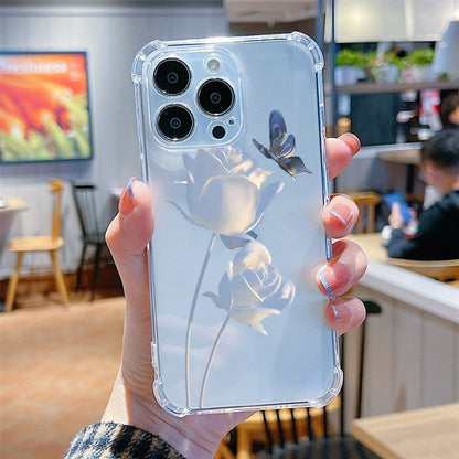 2-Piece Butterfly & Flower Pattern Phone Case - Ultra-Protective Silicone Bumper, Crystal-Clear Transparent Hard Back Cover, Fall-Resistant Luxury Shockproof Design for iPhone 14, 13, 12, 11 Pro Max, X, XR, XS, 7, 8 Plus, Min