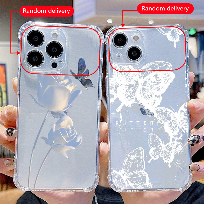 2-Piece Butterfly & Flower Pattern Phone Case - Ultra-Protective Silicone Bumper, Crystal-Clear Transparent Hard Back Cover, Fall-Resistant Luxury Shockproof Design for iPhone 14, 13, 12, 11 Pro Max, X, XR, XS, 7, 8 Plus, Min