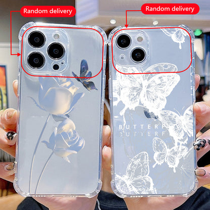 2-Piece Butterfly & Flower Pattern Phone Case - Ultra-Protective Silicone Bumper, Crystal-Clear Transparent Hard Back Cover, Fall-Resistant Luxury Shockproof Design for iPhone 14, 13, 12, 11 Pro Max, X, XR, XS, 7, 8 Plus, Min
