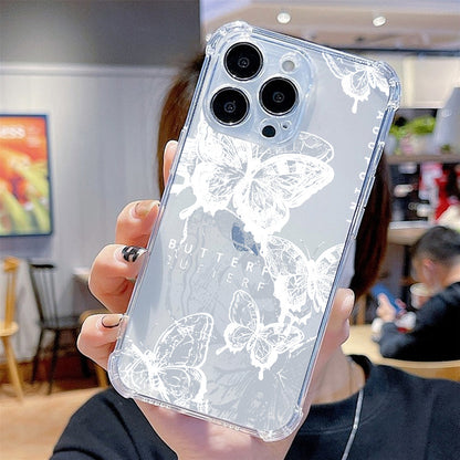2-Piece Butterfly & Flower Pattern Phone Case - Ultra-Protective Silicone Bumper, Crystal-Clear Transparent Hard Back Cover, Fall-Resistant Luxury Shockproof Design for iPhone 14, 13, 12, 11 Pro Max, X, XR, XS, 7, 8 Plus, Min