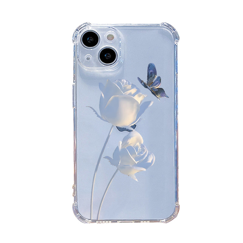 2-Piece Butterfly & Flower Pattern Phone Case - Ultra-Protective Silicone Bumper, Crystal-Clear Transparent Hard Back Cover, Fall-Resistant Luxury Shockproof Design for iPhone 14, 13, 12, 11 Pro Max, X, XR, XS, 7, 8 Plus, Min