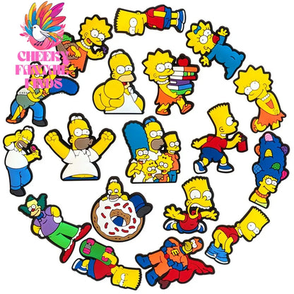 18Pcs/set Simpson Decoration Anime Shoe Charms Cute Sandals Shoes Accessories Kawaii PVC Badges DIY for Kids Christmas Gift Cheeky Fantail Finds