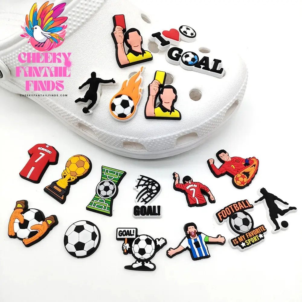 18pcs Cartoon Football Shoe Charms Design Shoe Decoration Fits For PVC Shoe Accessories Kids Boys Party Gifts Cheeky Fantail Finds