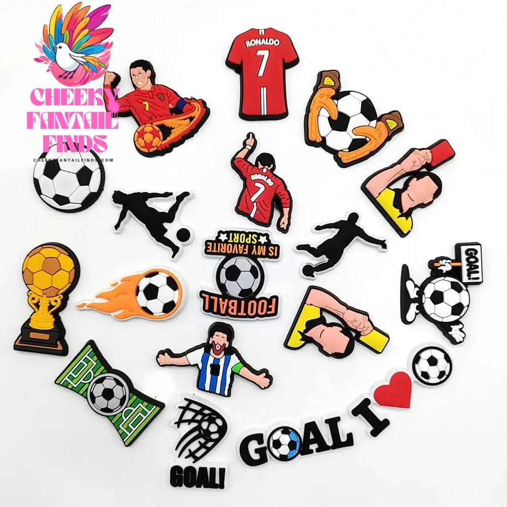 18pcs Cartoon Football Shoe Charms Design Shoe Decoration Fits For PVC Shoe Accessories Kids Boys Party Gifts Cheeky Fantail Finds