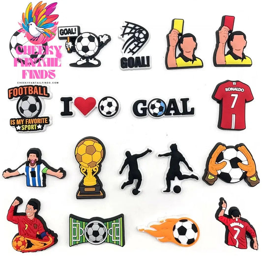 18pcs Cartoon Football Shoe Charms Design Shoe Decoration Fits For PVC Shoe Accessories Kids Boys Party Gifts Cheeky Fantail Finds