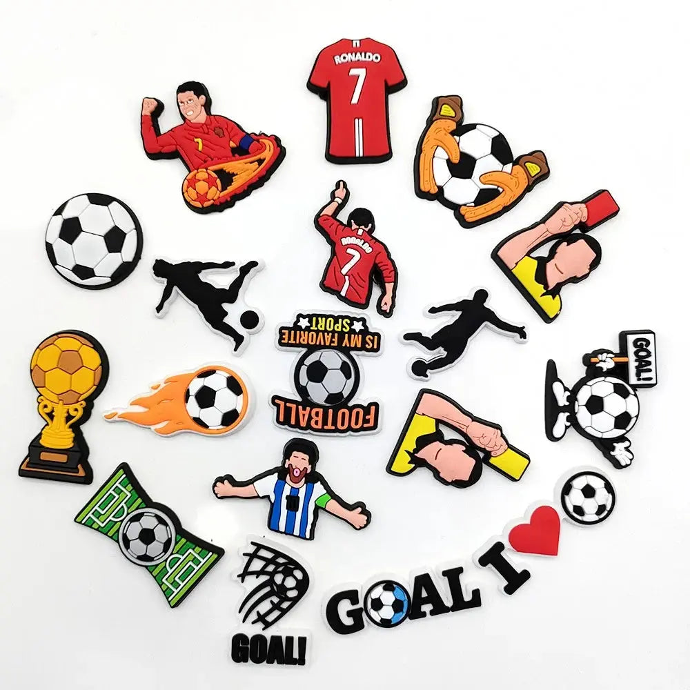 18pcs Cartoon Football Shoe Charms Design Shoe Decoration Fits For PVC Shoe Accessories Kids Boys Party Gifts Cheeky Fantail Finds