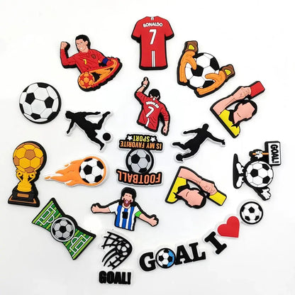 18pcs Cartoon Football Shoe Charms Design Shoe Decoration Fits For PVC Shoe Accessories Kids Boys Party Gifts Cheeky Fantail Finds