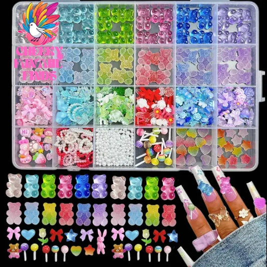 1Box Random Mixed Gummy Resin Bear Nail Art Charms 3D Bows Heart Nail Decoration Accessories for DIY Manicure Crafts Supplies Cheeky Fantail Finds