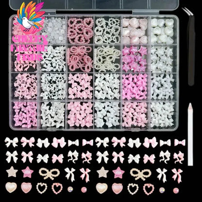1Box Random Mixed Gummy Resin Bear Nail Art Charms 3D Bows Heart Nail Decoration Accessories for DIY Manicure Crafts Supplies Cheeky Fantail Finds