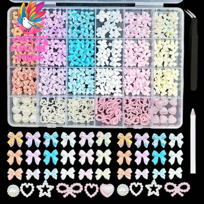 1Box Random Mixed Gummy Resin Bear Nail Art Charms 3D Bows Heart Nail Decoration Accessories for DIY Manicure Crafts Supplies Cheeky Fantail Finds