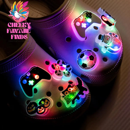 1PCS Black&White Cat Panda Cow Penguin  LED Shoes Charms Gamepad Football Shoe Decoration Accessories Ghost Pumpkin Pins Clog Cheeky Fantail Finds
