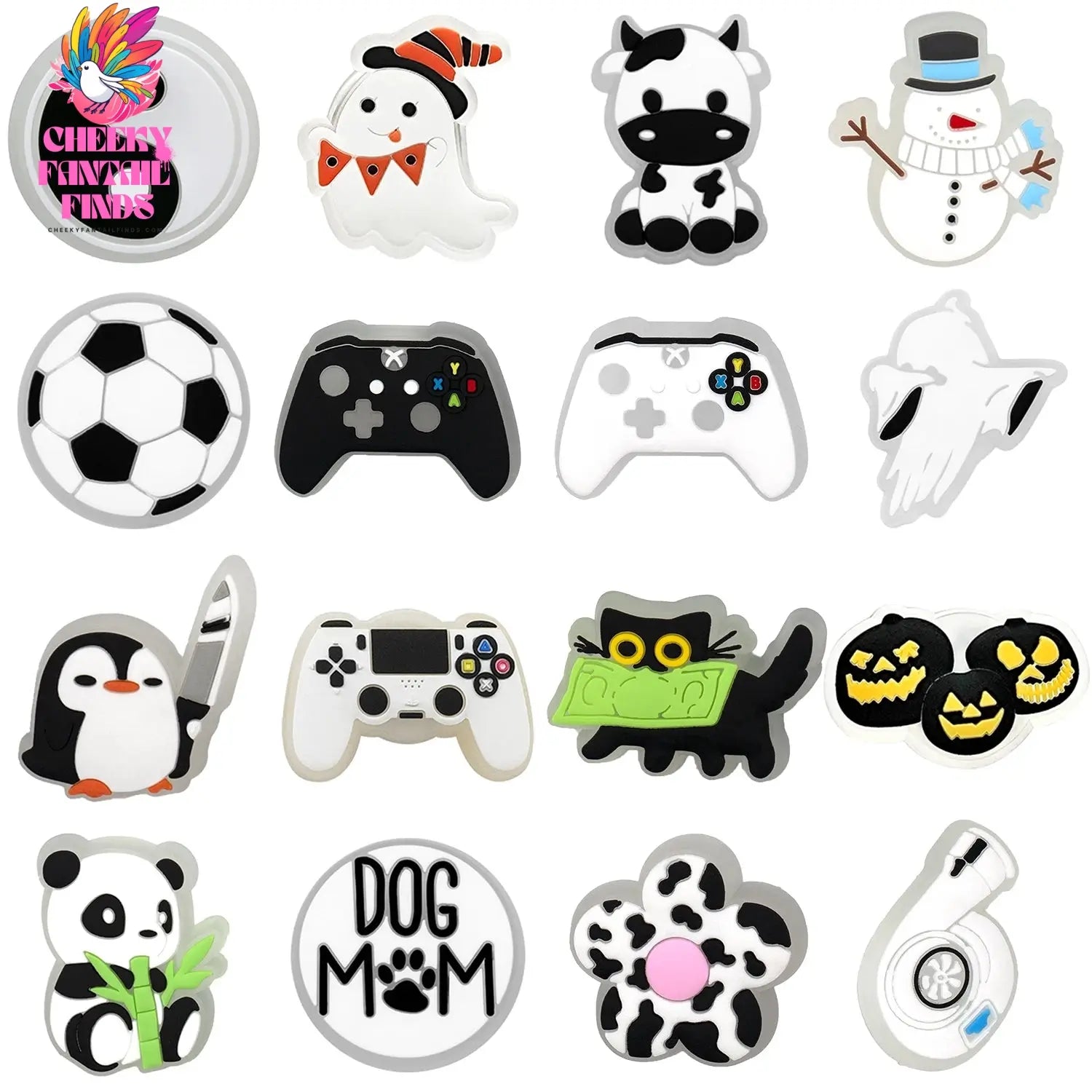 1PCS Black&White Cat Panda Cow Penguin  LED Shoes Charms Gamepad Football Shoe Decoration Accessories Ghost Pumpkin Pins Clog Cheeky Fantail Finds